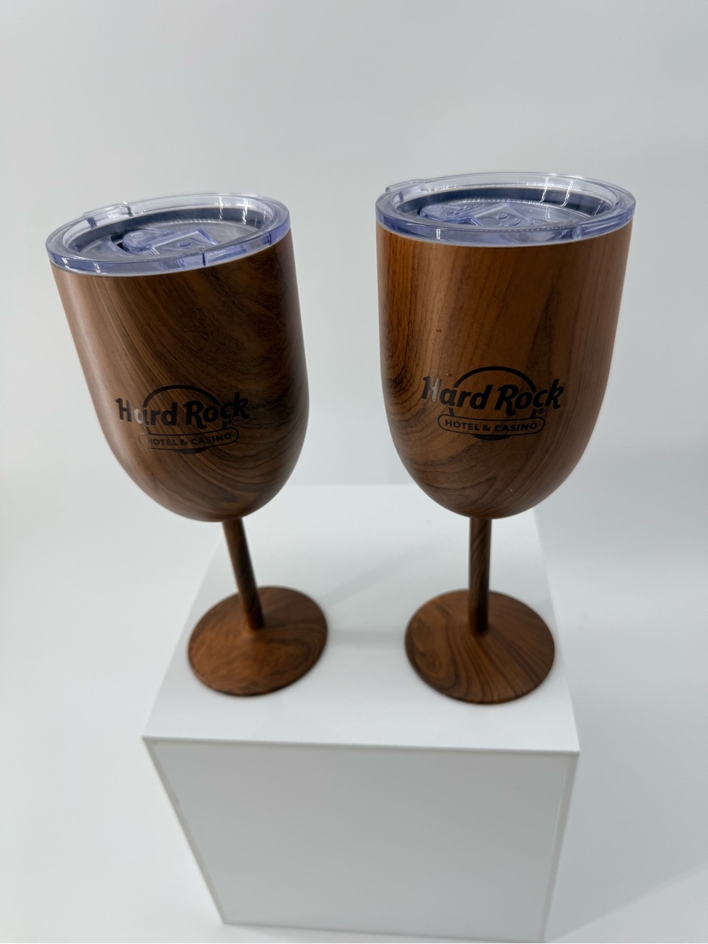 Hard Rock Cafe Brown Woodgrain Stemmed Insulated Tumblers (Set of 2)